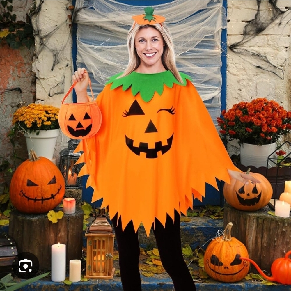 Kids Pumpkin Costume with Hat and Bag